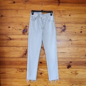 Agolde Crisscross Light Wash Frayed Hem Jeans 24